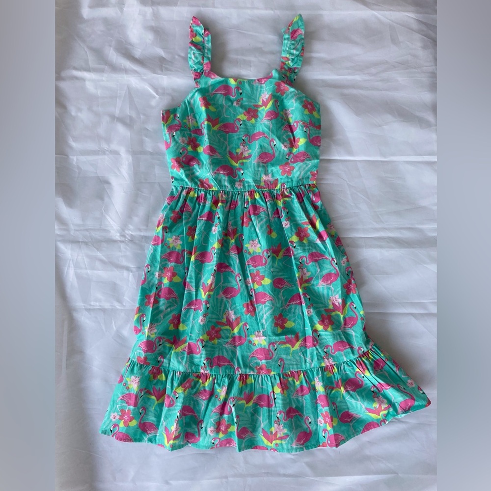 GYMBOREE ADULT S/P FLAMINGO PRINT SUNDRESS IN 100% COTTON, RUFFLED STRAPS NWT - Picture 1 of 9